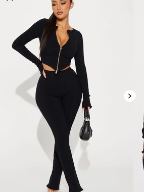 Women’s Black Snatched Zip-Front Pant Set